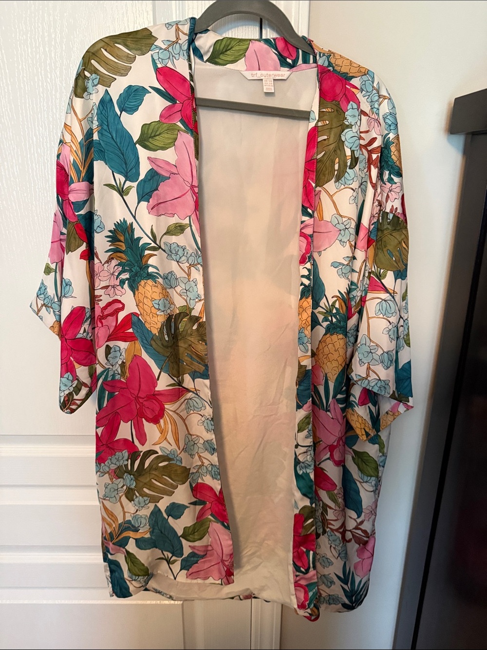 Zara Floral Open-Front Kimono Jacket - Pink, Teal & Green